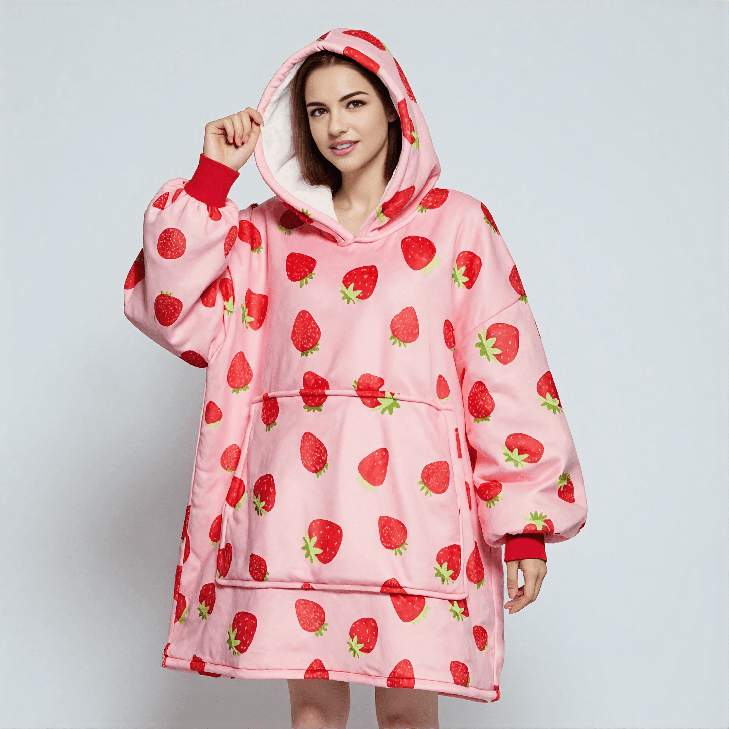 Tæppe Hoodie - Jordbær - Cozie