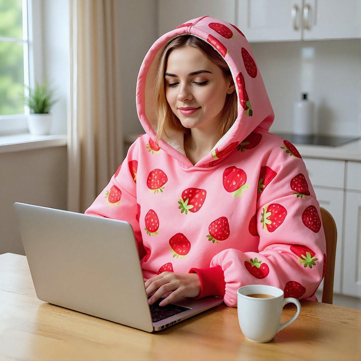 Tæppe Hoodie - Jordbær - Cozie