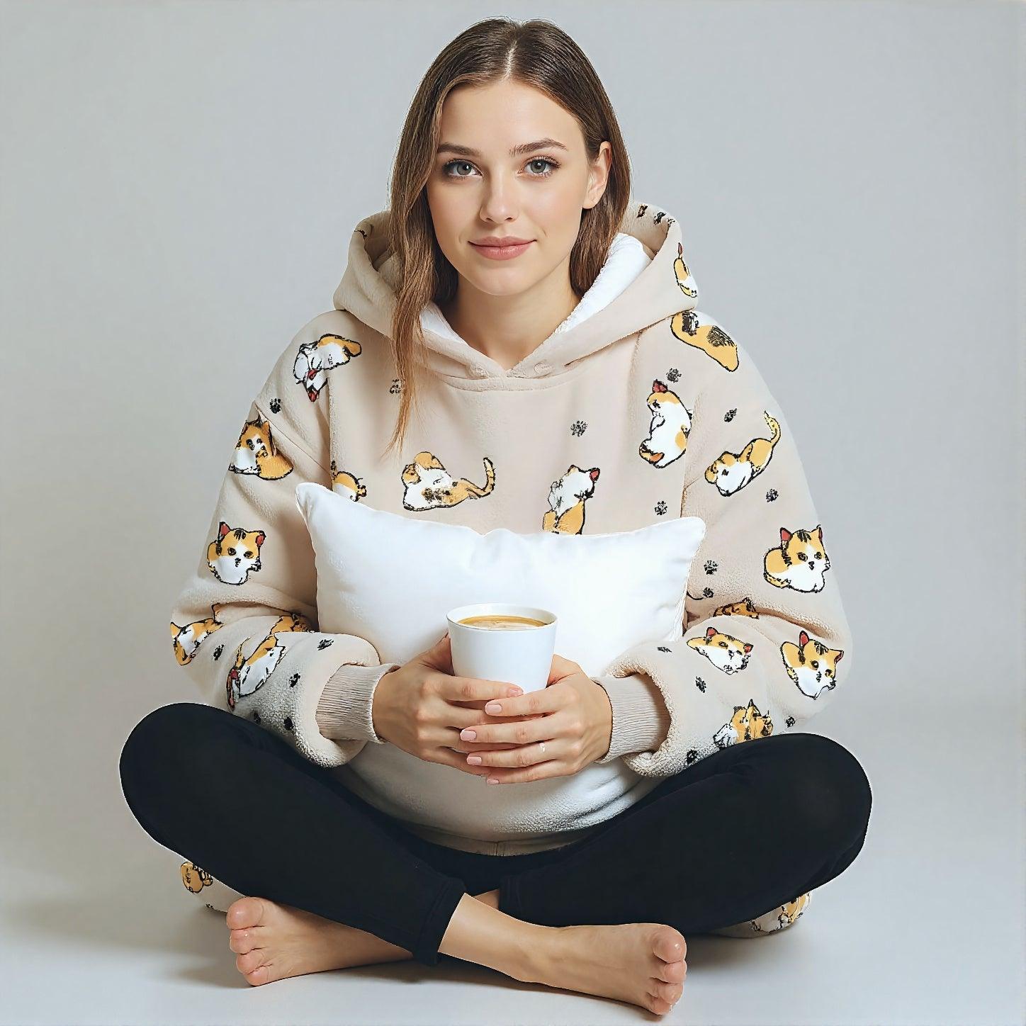 Tæppe Hoodie - Kat - Cozie