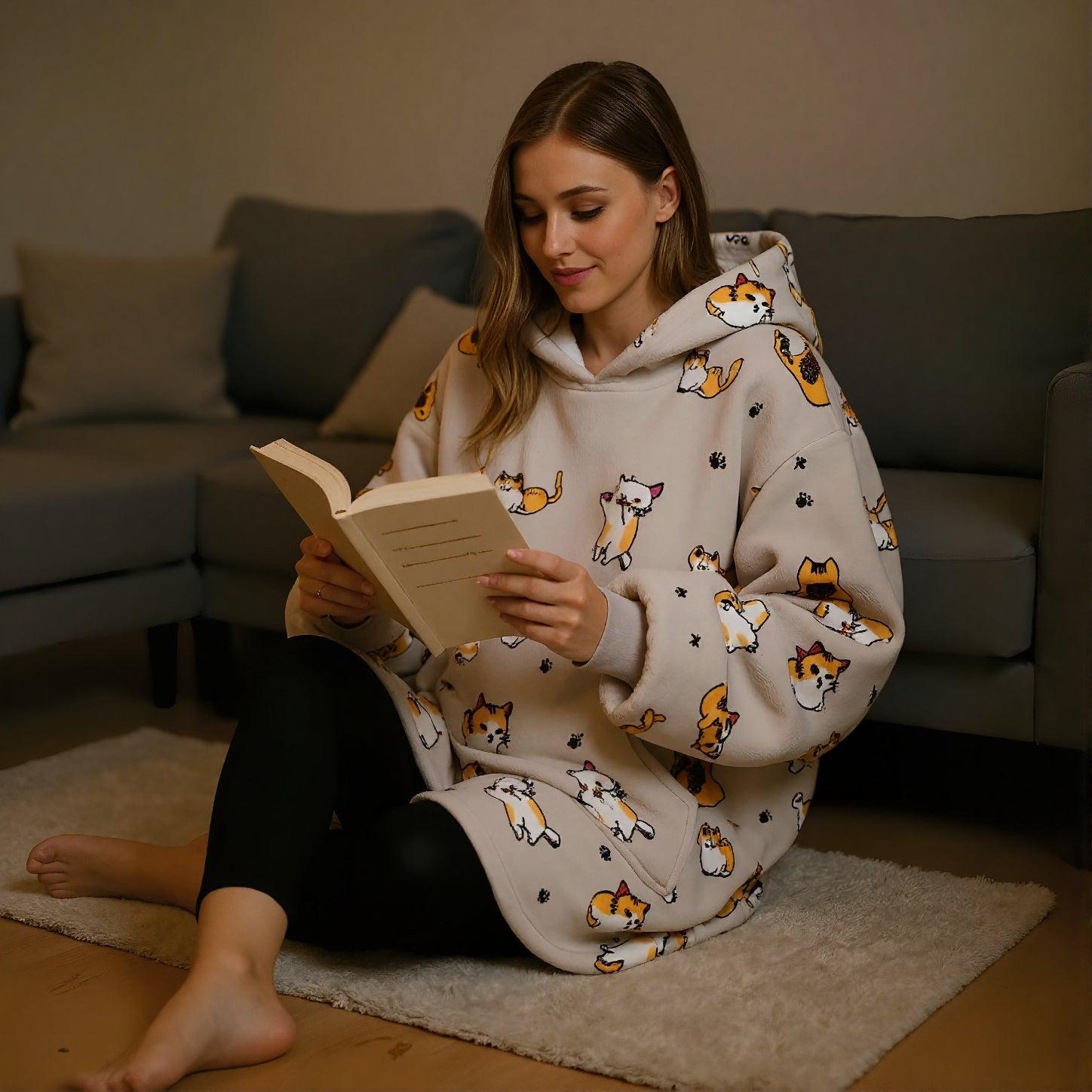 Tæppe Hoodie - Kat - Cozie
