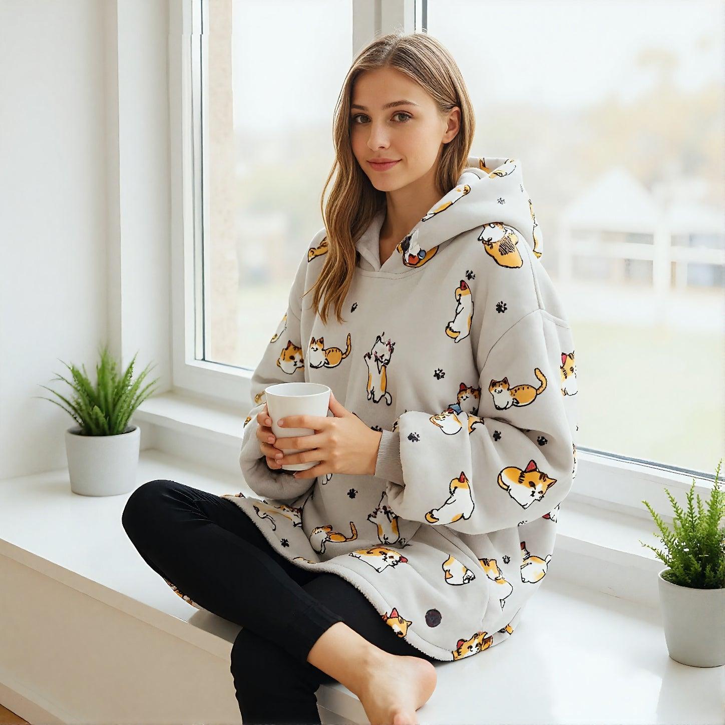 Tæppe Hoodie - Kat - Cozie