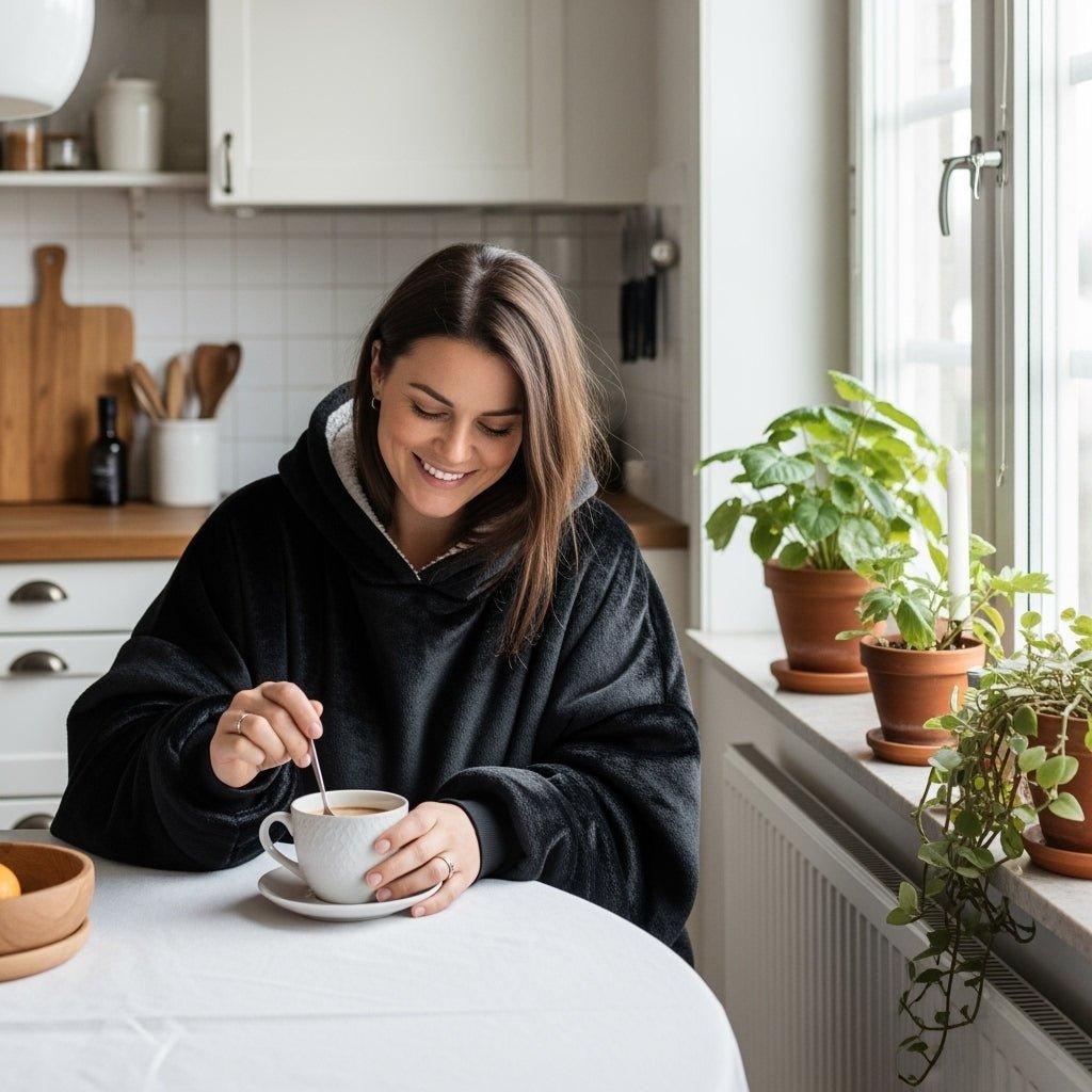 Tæppe Hoodie - Sort - Cozie